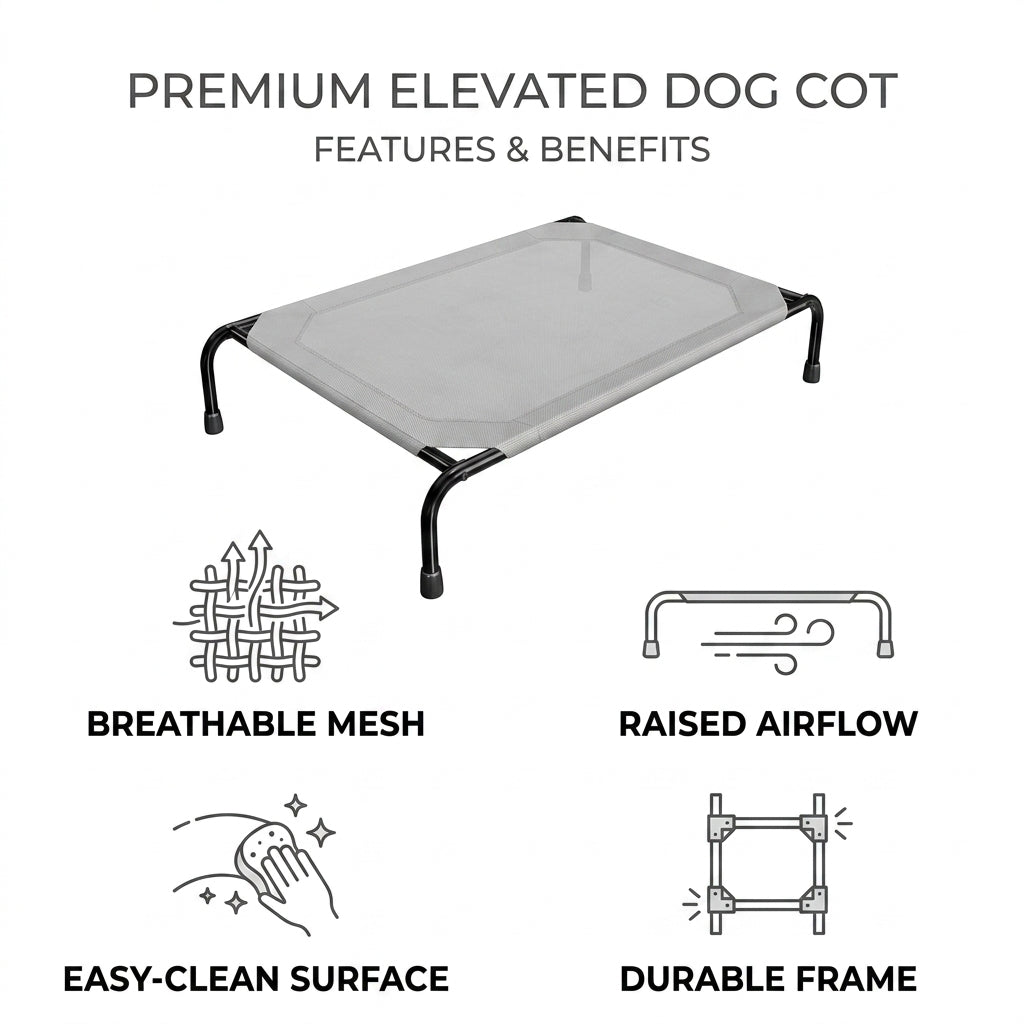 Elevated Cooling Dog Bed – 47.75" Large Outdoor & Indoor Dog Cot (Grey) | Paws Palace