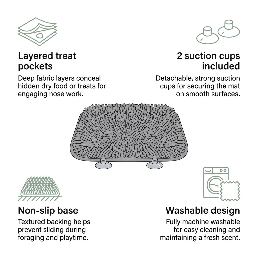 Interactive Dog Snuffle Mat – 17" × 21" Treat-Hiding Puzzle Feeding Mat (Grey) | Paws Palace