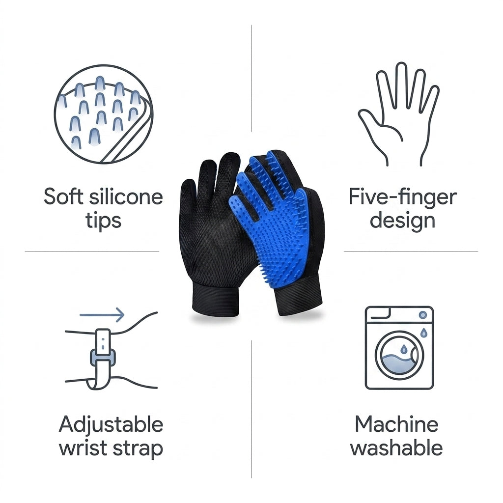 Pet Grooming Glove Set – Reusable Blue Hair Remover Gloves for Dogs & Cats, 1 Pair | Paws Palace