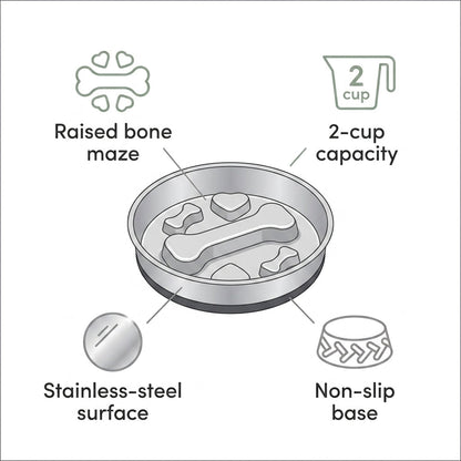 Stainless Steel Slow Feeder Bowl – 2-Cup Bone Maze Bowl for Dogs & Cats | Paws Palace