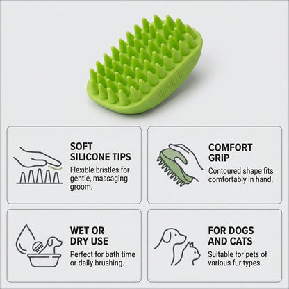 Silicone Pet Grooming Brush – Heavy-Duty Bath & Massage Brush for Dogs and Cats (Green) | Paws Palace