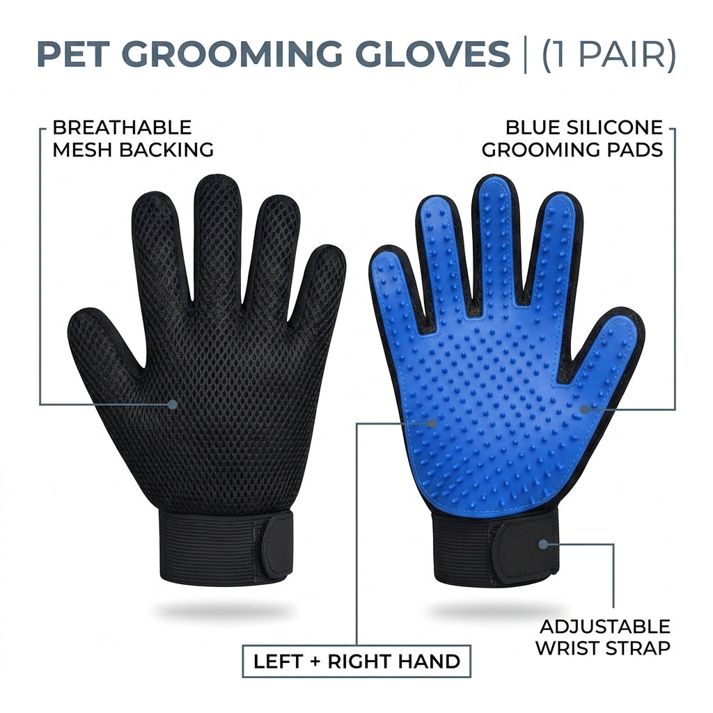 Pet Grooming Glove Set – Reusable Blue Hair Remover Gloves for Dogs & Cats, 1 Pair | Paws Palace