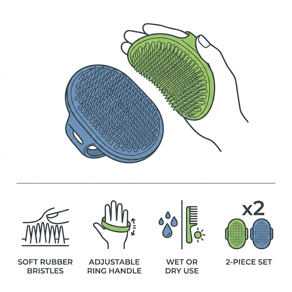 Pet Bathing & Grooming Brush Set – Soft Rubber Massage Brushes for Dogs & Cats, 2-Pack | Paws Palace