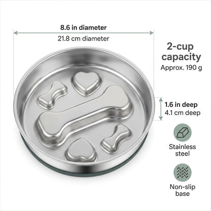 Stainless Steel Slow Feeder Bowl – 2-Cup Bone Maze Bowl for Dogs & Cats | Paws Palace