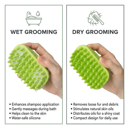 Silicone Pet Grooming Brush – Heavy-Duty Bath & Massage Brush for Dogs and Cats (Green) | Paws Palace