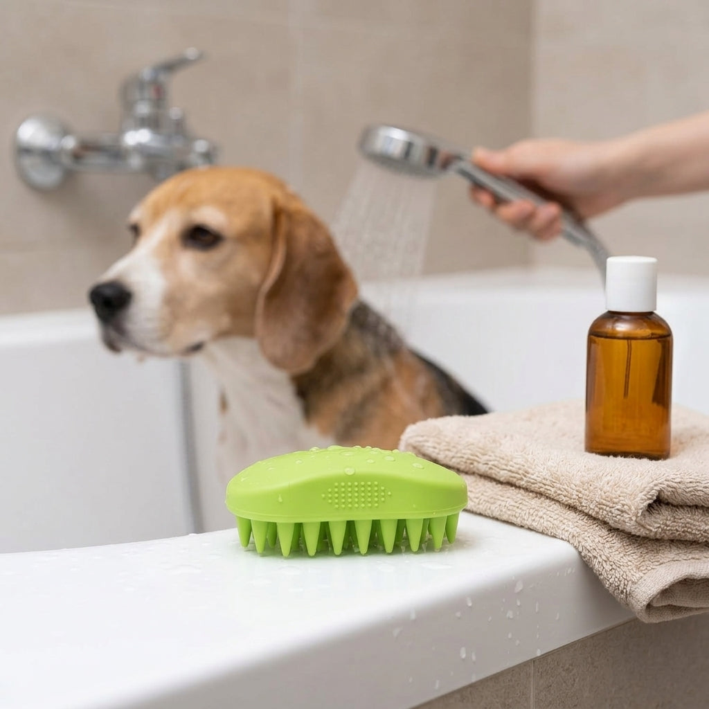 Silicone Pet Grooming Brush – Heavy-Duty Bath & Massage Brush for Dogs and Cats (Green) | Paws Palace