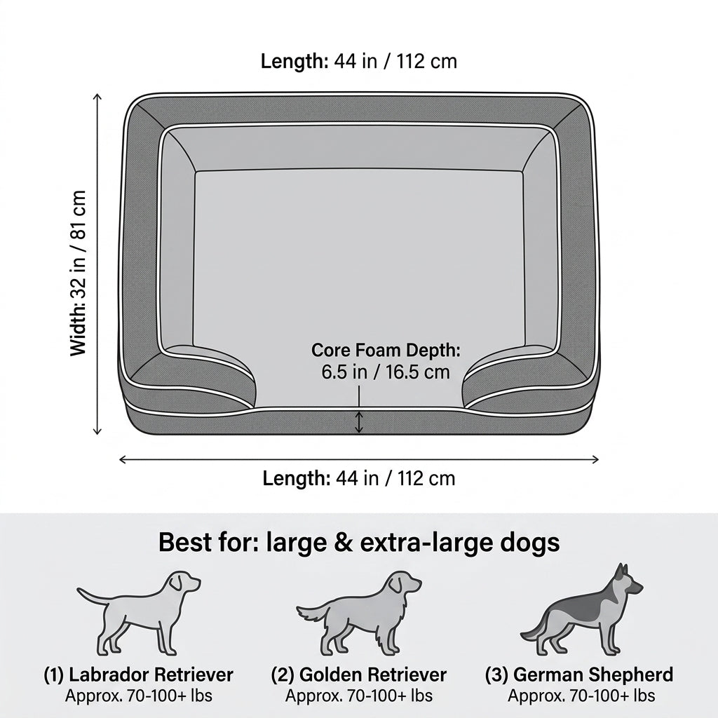 Orthopedic Extra Large Dog Bed – 44" Waterproof Washable XL Pet Bed with Egg-Crate Foam (Grey) | Paws Palace