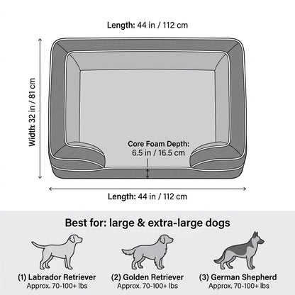 Orthopedic Extra Large Dog Bed – 44" Waterproof Washable XL Pet Bed with Egg-Crate Foam (Grey) | Paws Palace