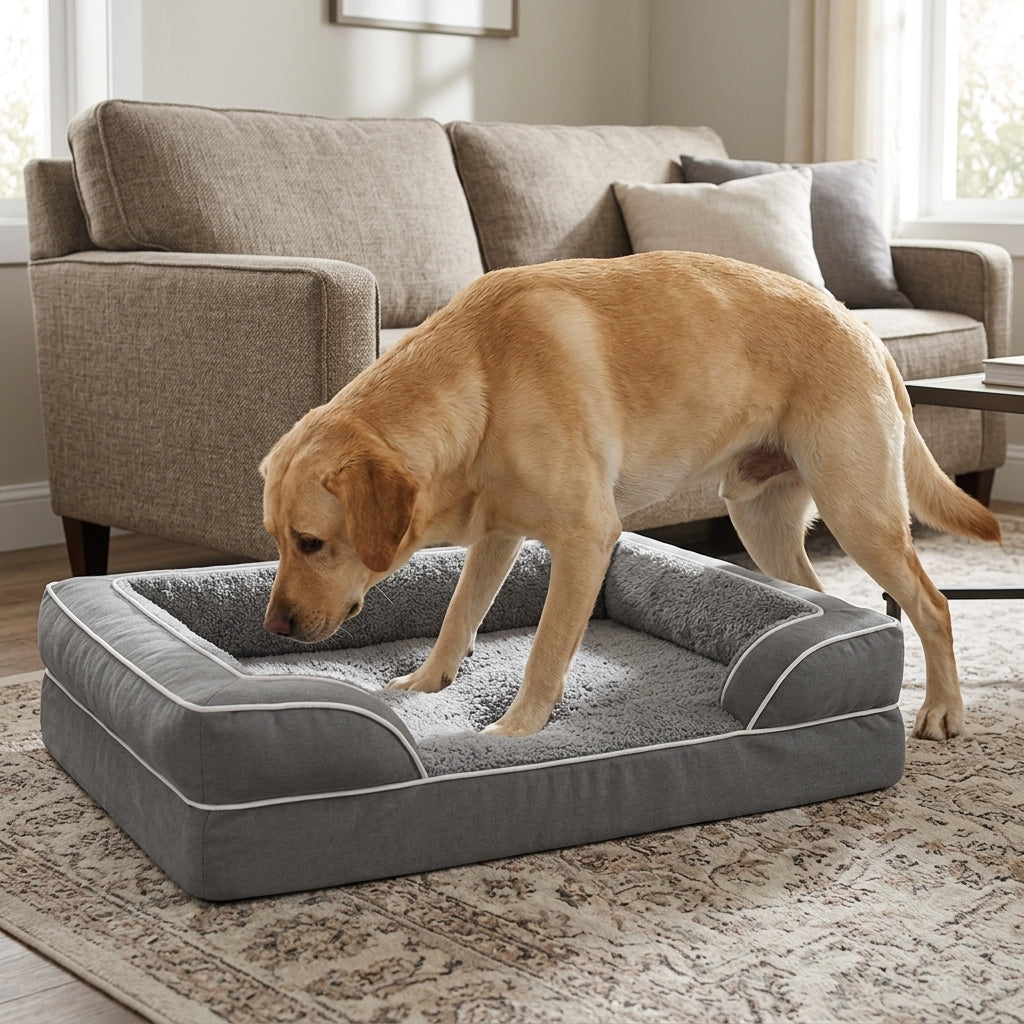 Orthopedic Extra Large Dog Bed – 44" Waterproof Washable XL Pet Bed with Egg-Crate Foam (Grey) | Paws Palace