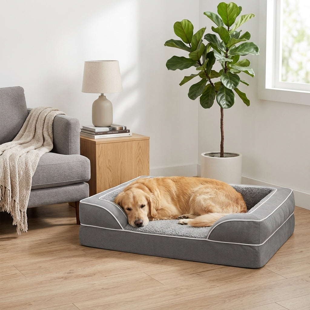 Orthopedic Extra Large Dog Bed – 44" Waterproof Washable XL Pet Bed with Egg-Crate Foam (Grey) | Paws Palace