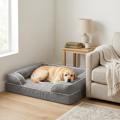 Orthopedic Extra Large Dog Bed – 44" Waterproof Washable XL Pet Bed with Egg-Crate Foam (Grey) | Paws Palace
