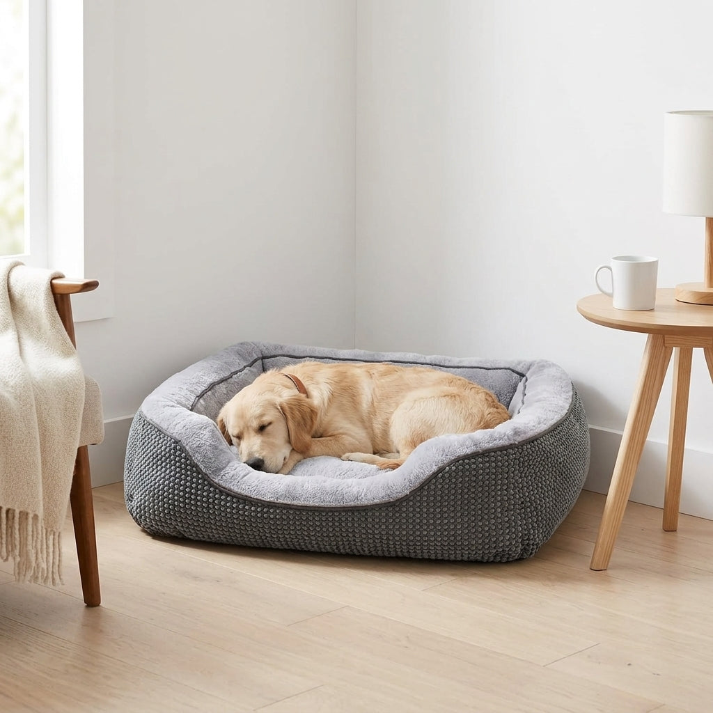Orthopedic Rectangle Dog Bed – 30" Medium Washable Pet Bed with Raised Bolsters (Grey) | Paws Palace