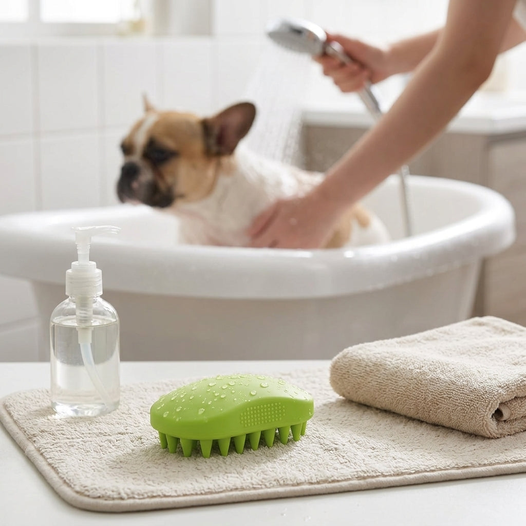 Silicone Pet Grooming Brush – Heavy-Duty Bath & Massage Brush for Dogs and Cats (Green) | Paws Palace