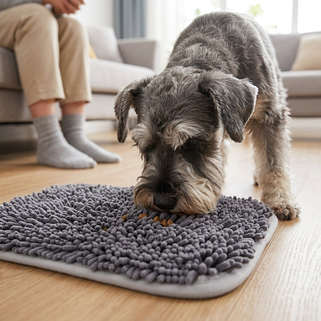 Interactive Dog Snuffle Mat – 17" × 21" Treat-Hiding Puzzle Feeding Mat (Grey) | Paws Palace