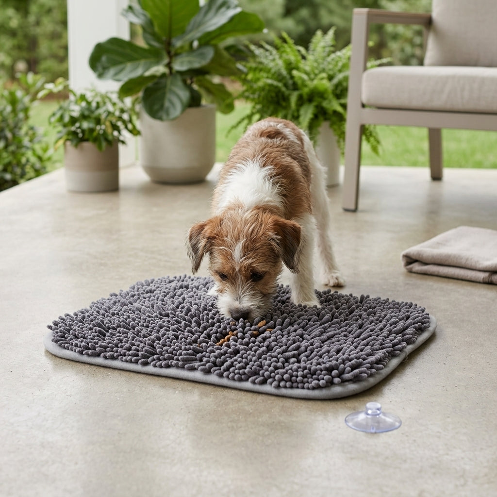 Interactive Dog Snuffle Mat – 17" × 21" Treat-Hiding Puzzle Feeding Mat (Grey) | Paws Palace