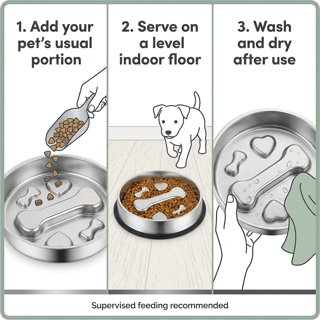 Stainless Steel Slow Feeder Bowl – 2-Cup Bone Maze Bowl for Dogs & Cats | Paws Palace