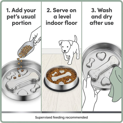 Stainless Steel Slow Feeder Bowl – 2-Cup Bone Maze Bowl for Dogs & Cats | Paws Palace