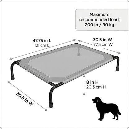Elevated Cooling Dog Bed – 47.75" Large Outdoor & Indoor Dog Cot (Grey) | Paws Palace