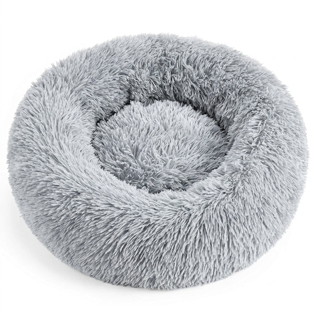 Calming Donut Pet Bed – 20" Plush Bed for Small Dogs & Cats (Light Grey) | Paws Palace
