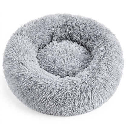 Calming Donut Pet Bed – 20" Plush Bed for Small Dogs & Cats (Light Grey) | Paws Palace