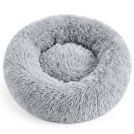 Calming Donut Pet Bed – 20" Plush Bed for Small Dogs & Cats (Light Grey) | Paws Palace