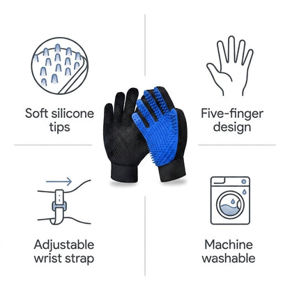 Pet Grooming Glove Set – Reusable Blue Hair Remover Gloves for Dogs & Cats, 1 Pair | Paws Palace