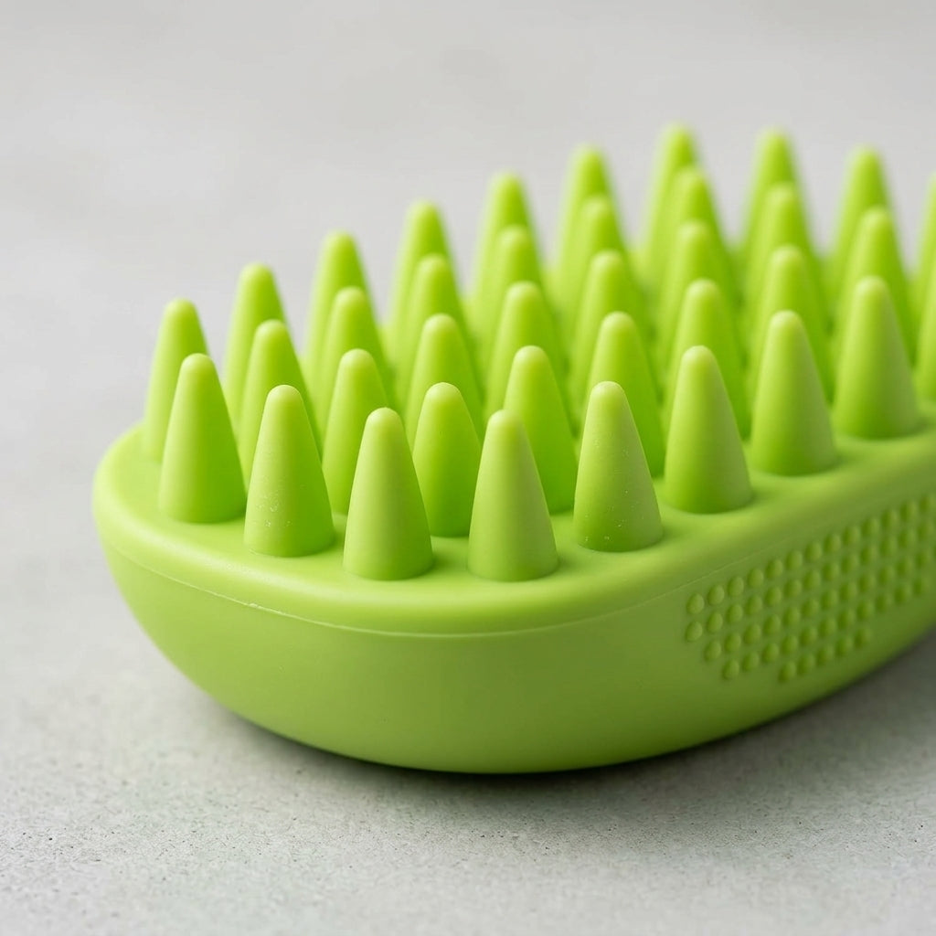 Silicone Pet Grooming Brush – Heavy-Duty Bath & Massage Brush for Dogs and Cats (Green) | Paws Palace