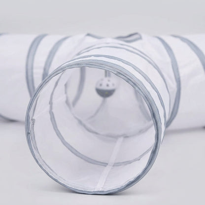Collapsible 3-Way Cat Tunnel – White & Grey Indoor Play Tunnel with Ball Toy | Paws Palace